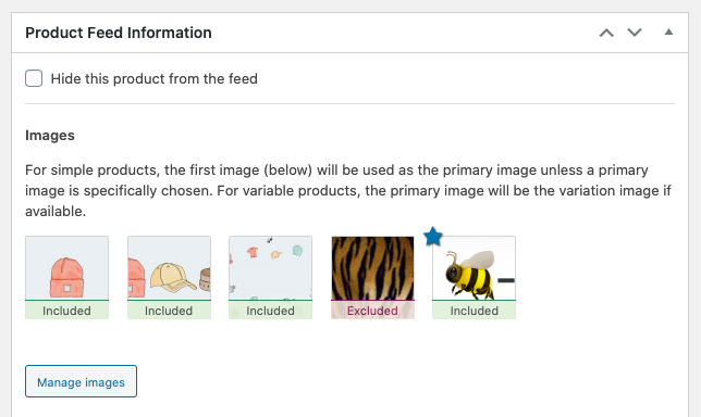 Screenshot of image management in Google Product Feed extension