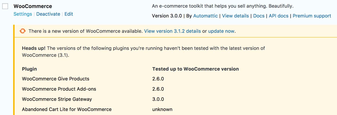 WooCommerce updates will warn you about outdated extensions