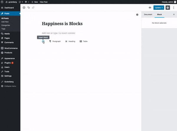 How adding a product block in Gutenberg might look