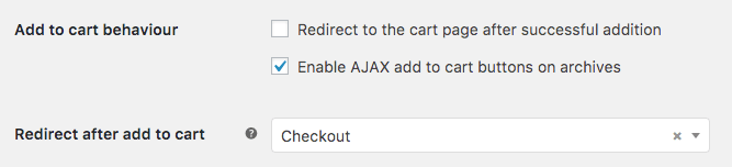 Add to Cart Redirect settings