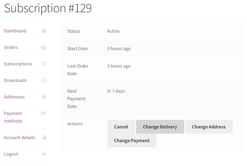 A button for changing the delivery details of the subscription