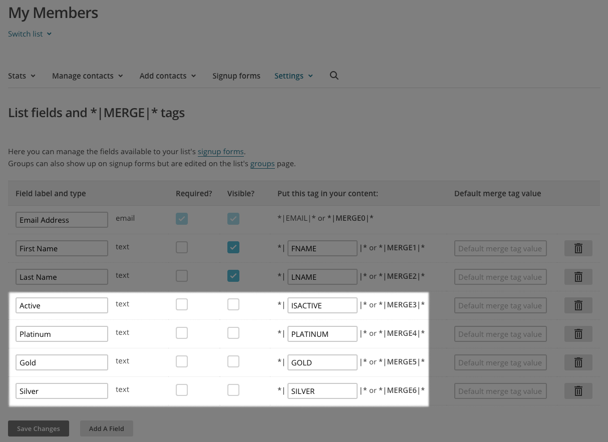 WooCommerce Memberships Mailchimp Sync: Merge tags created
