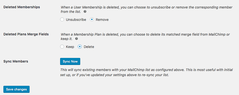WooCommerce Memberships Mailchimp Sync general settings