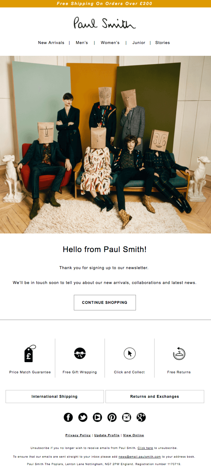 Paul Smith Welcome email. 