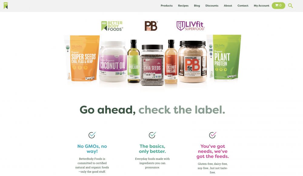 BetterBody connects its customers to the benefits of products made with agave, coconut oil, peanut butter powder, and other foods.
