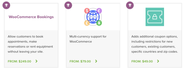 Examples of three popular extensions from the Woo.com marketplace