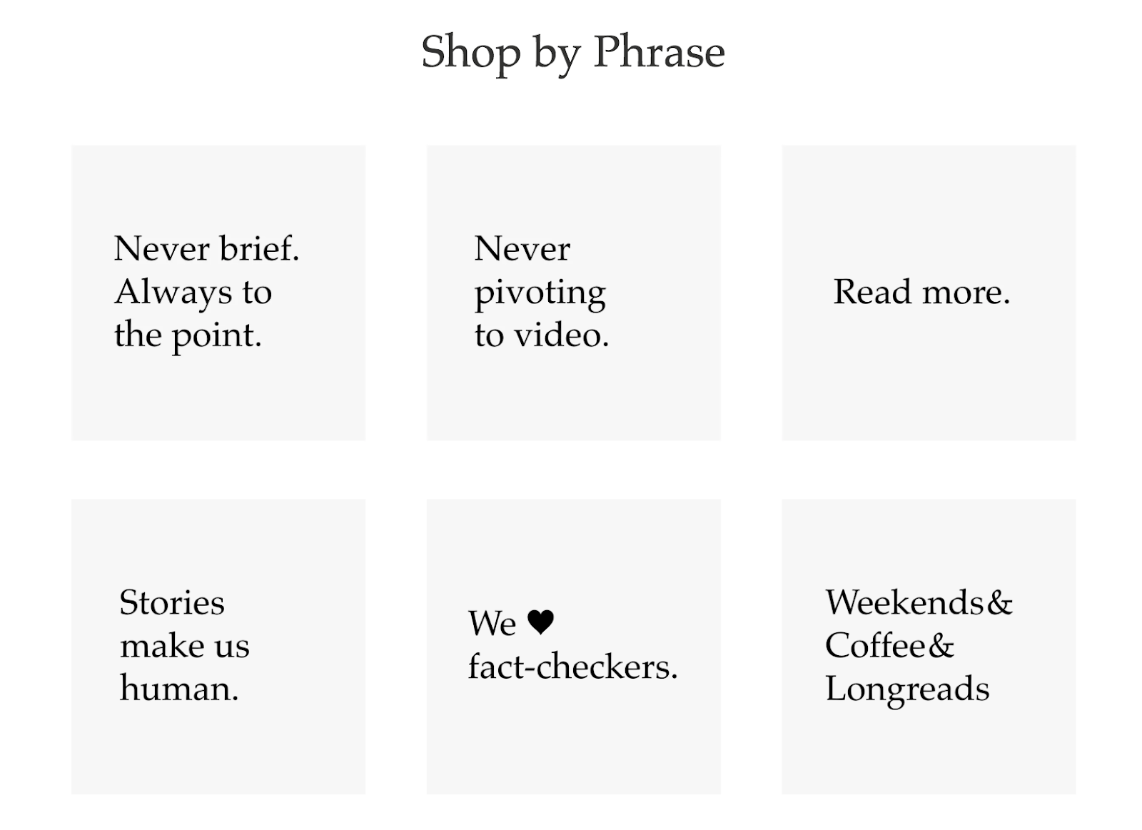 Shop by phrase - a neat feature of the Longreads store