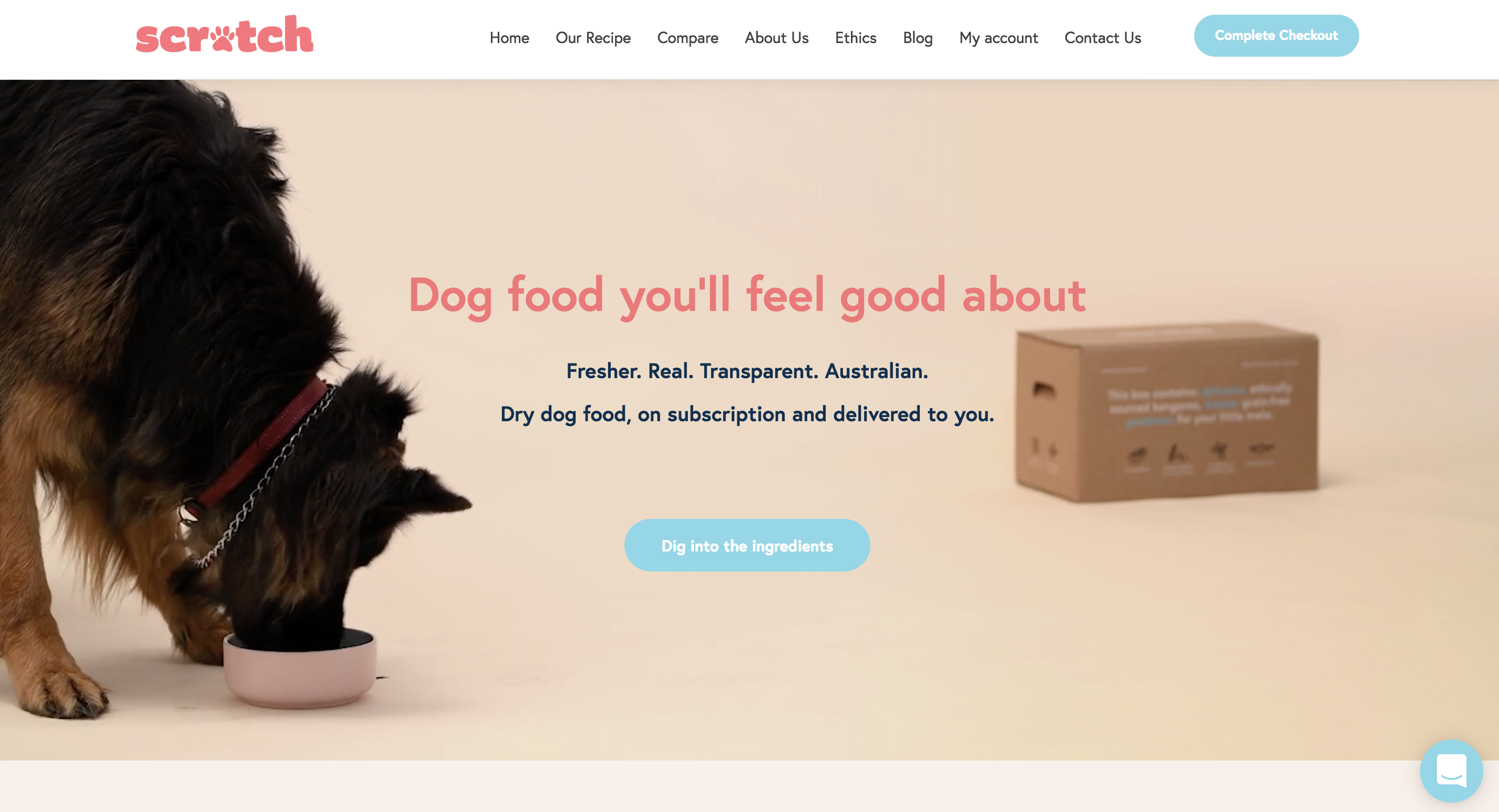 Scratch Pet Food's home page