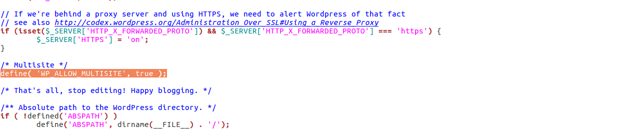 A screenshot showing an excerpt of the code in the wp-config.php file