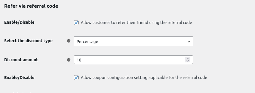 allow coupon configuration Setting