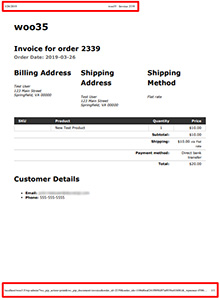 WooCommerce Print Invoices / Packing lists headers and footers on a sample invoice