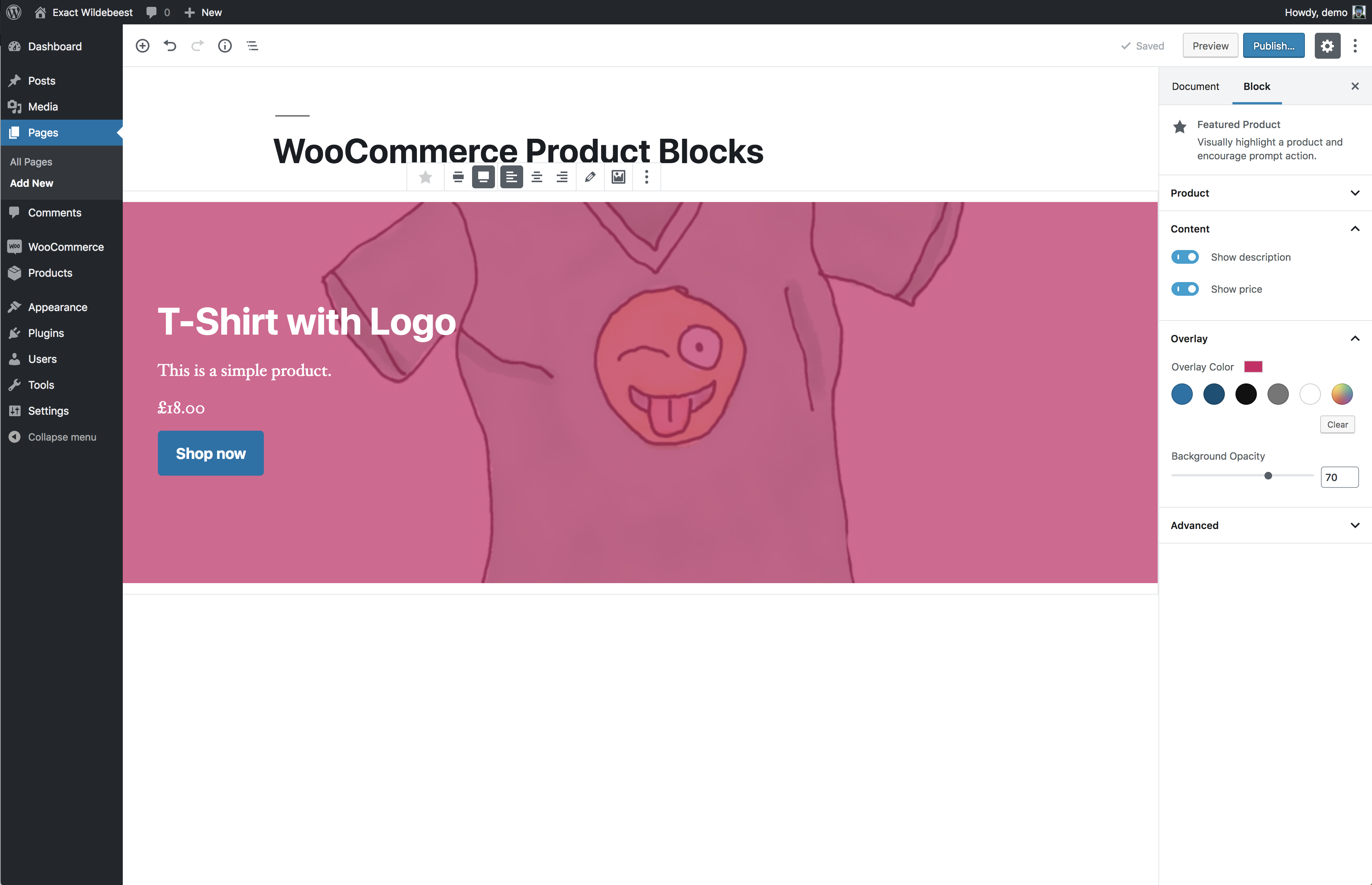The new interface of the WooCommerce product blocks delivers an accurate preview of how that selection will look once published.