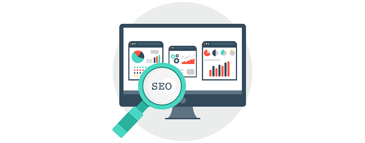 SEO icon with a computer screen and graphs of website traffic