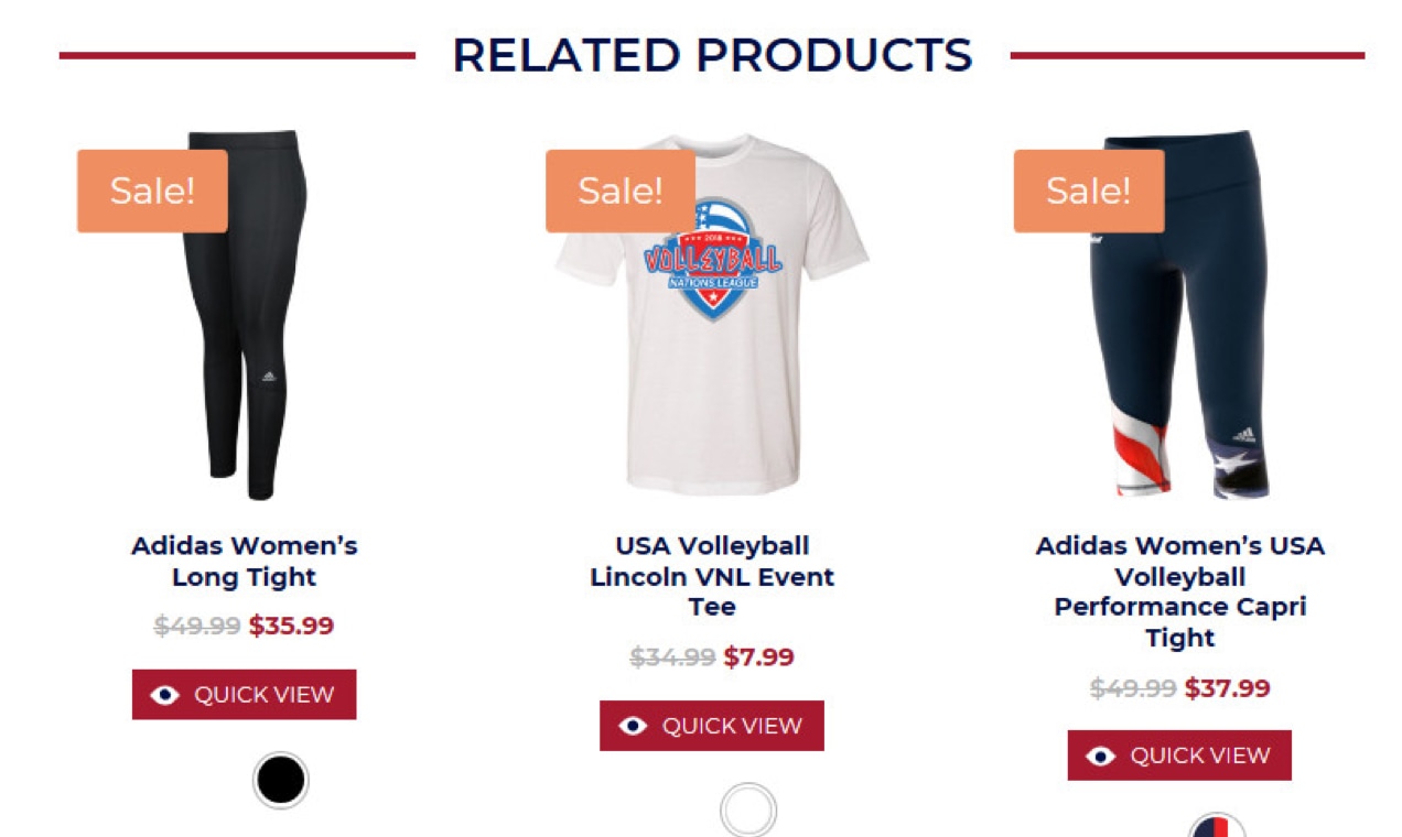 screenshot of Related Products from a volleyball website