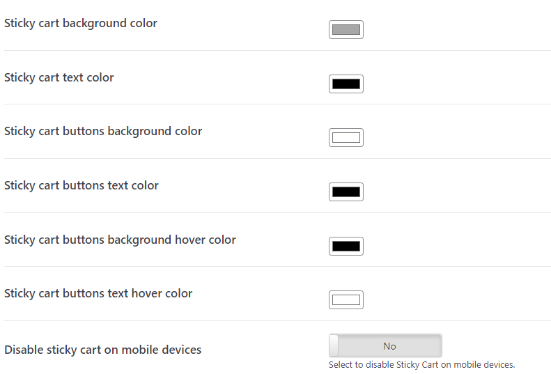 Sticky Cart Color Settings
