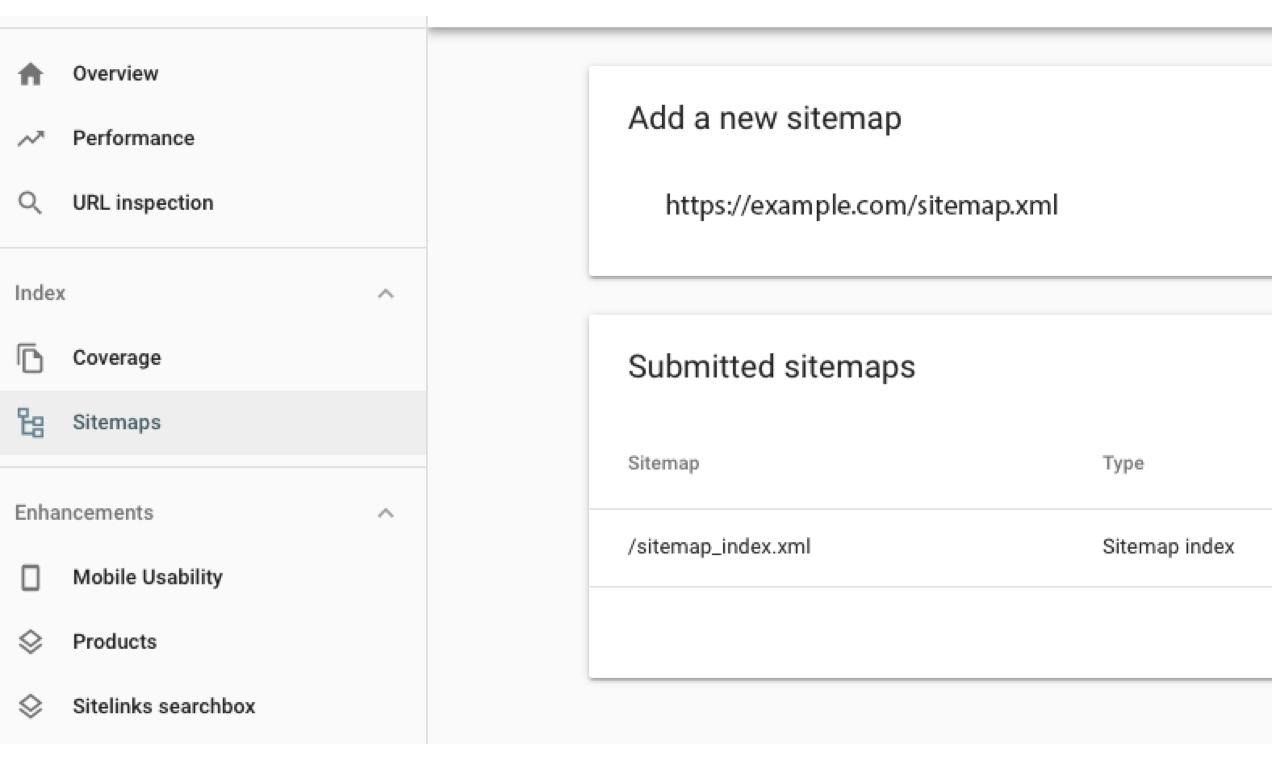 screenshot of Google Search Console sitemap screen with a URL added