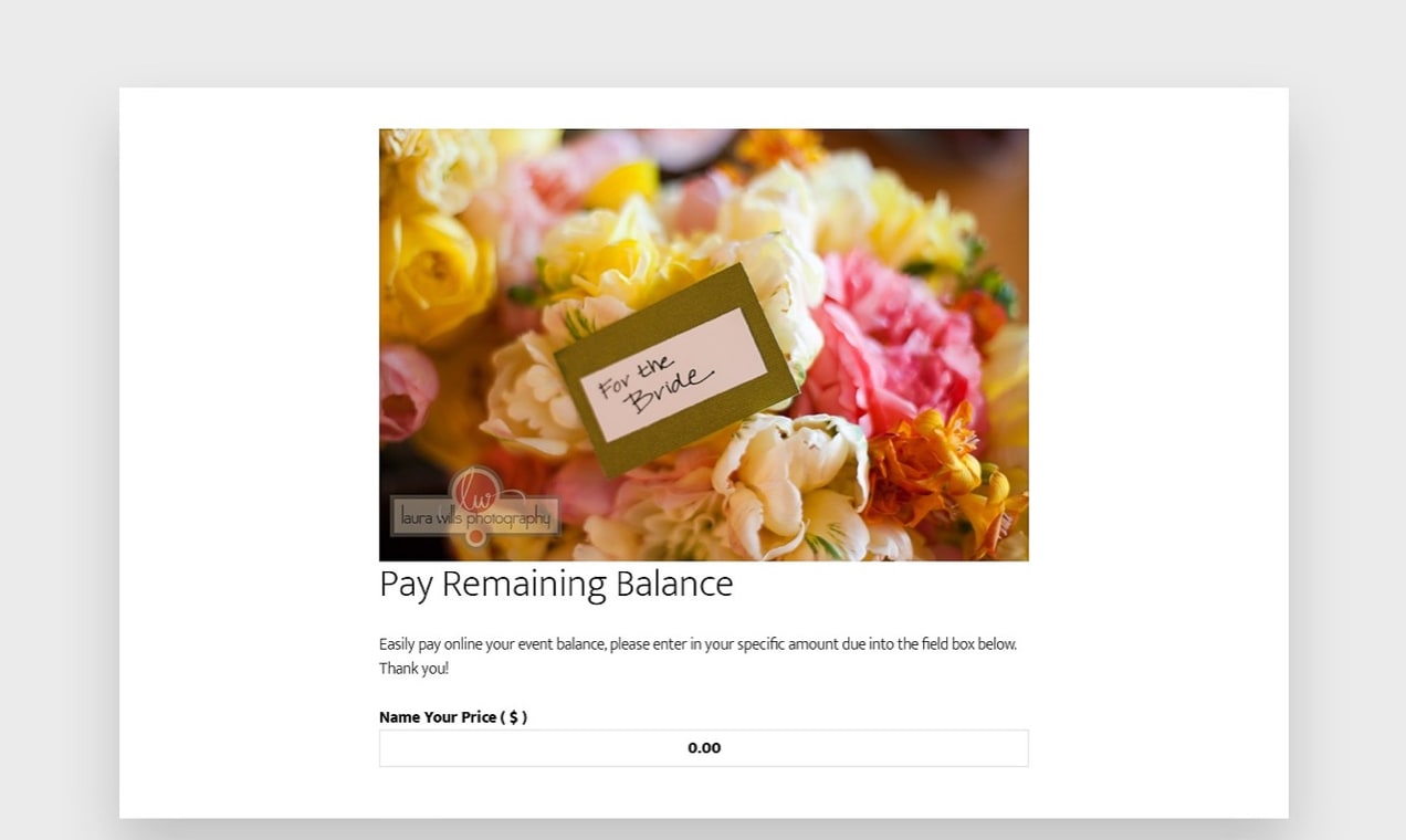 screenshot of Name Your Price used for paying a bill on the Poppy Floral site