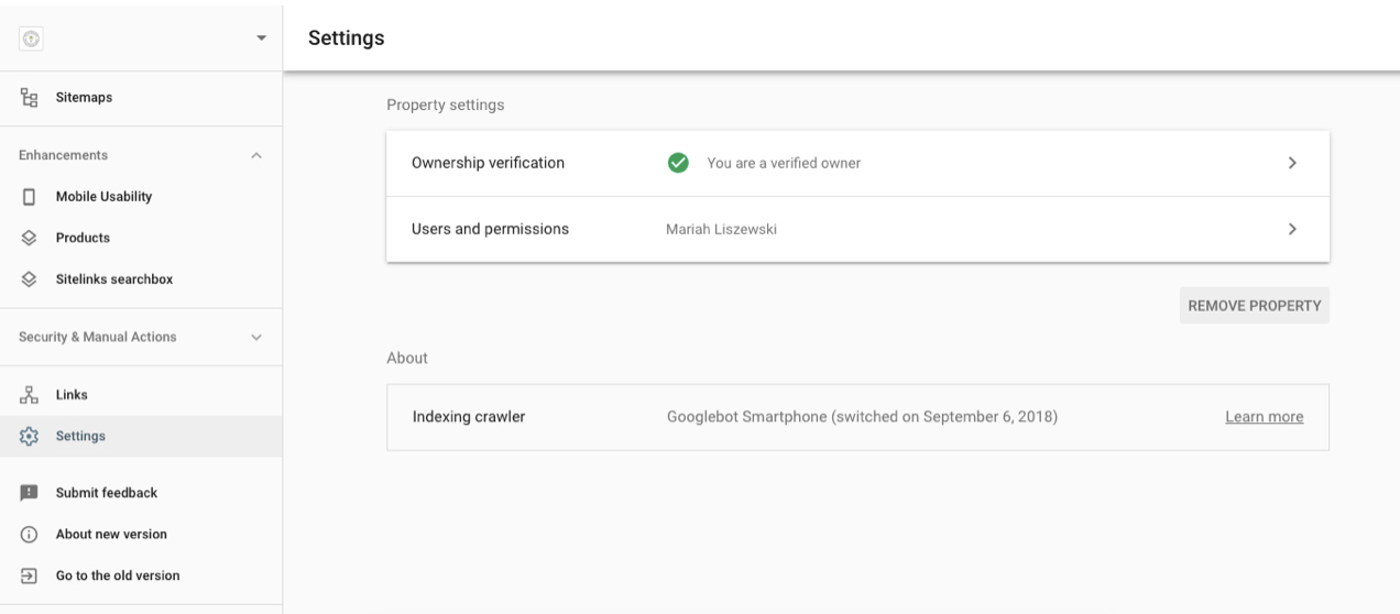 screenshot of the Owner Verification page on Google Search Console