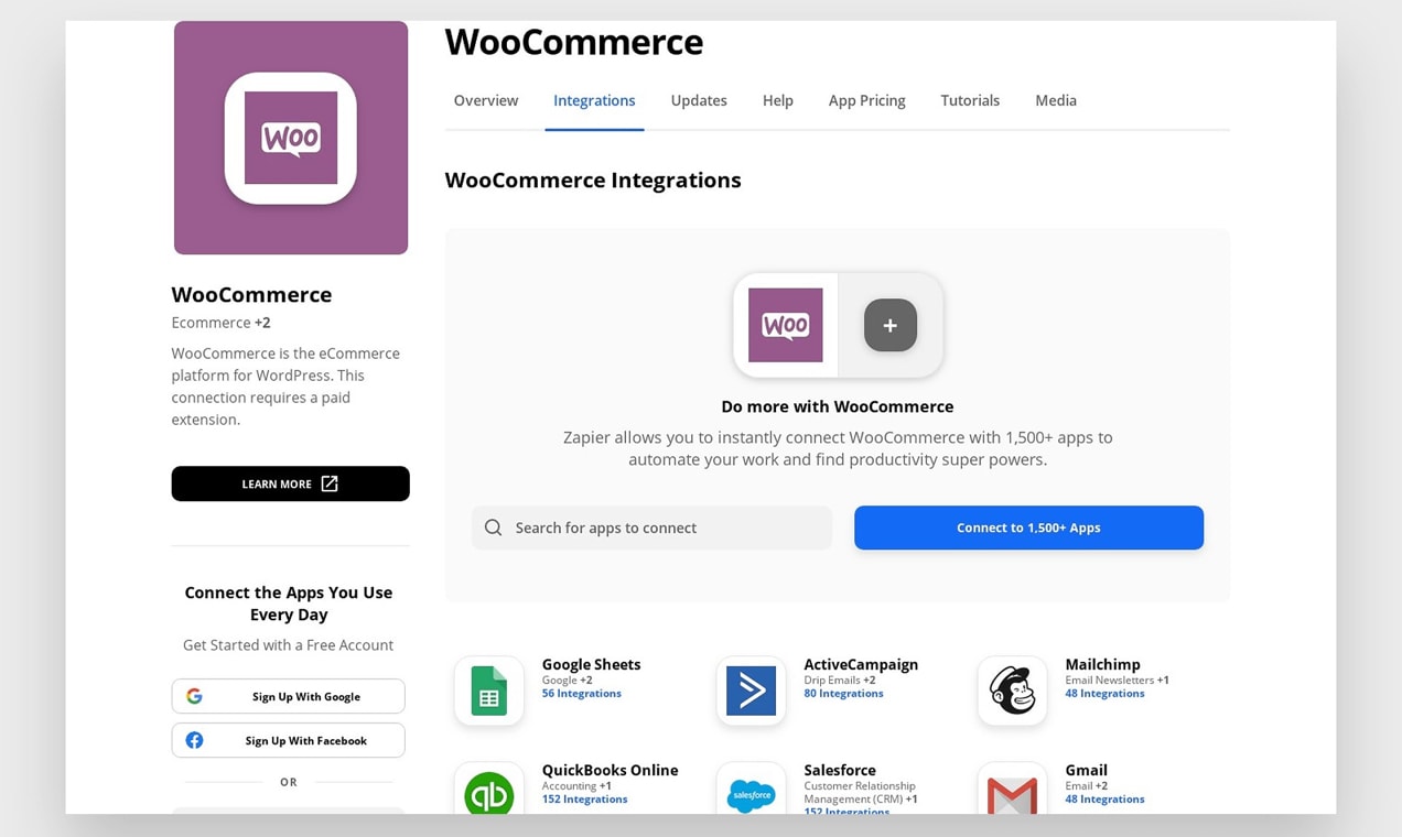 Zapier's WooCommerce Integration page.