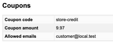 Personal data within a Store Credit coupon