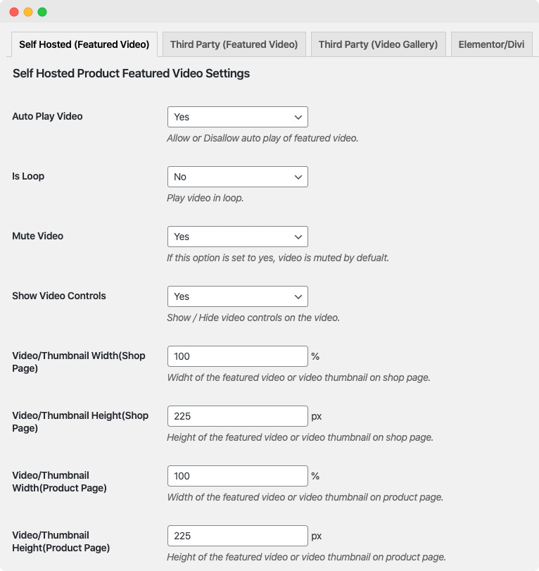 Self hosted Video Settings