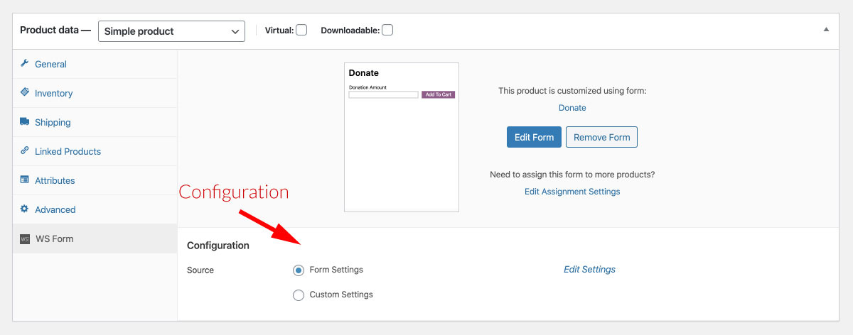 WS Form PRO WooCommerce Product Add Ons - Configuration