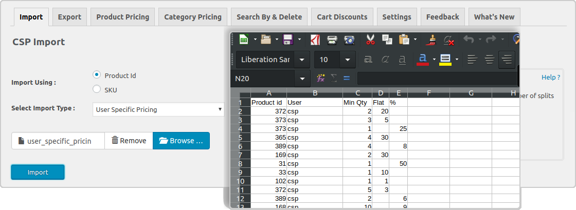 pricing rules import page