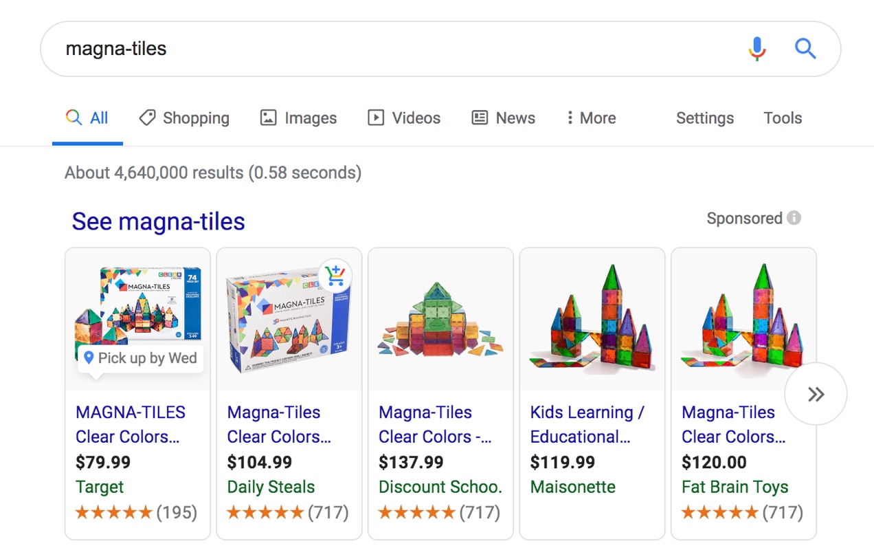 Magna-Tiles products in Google