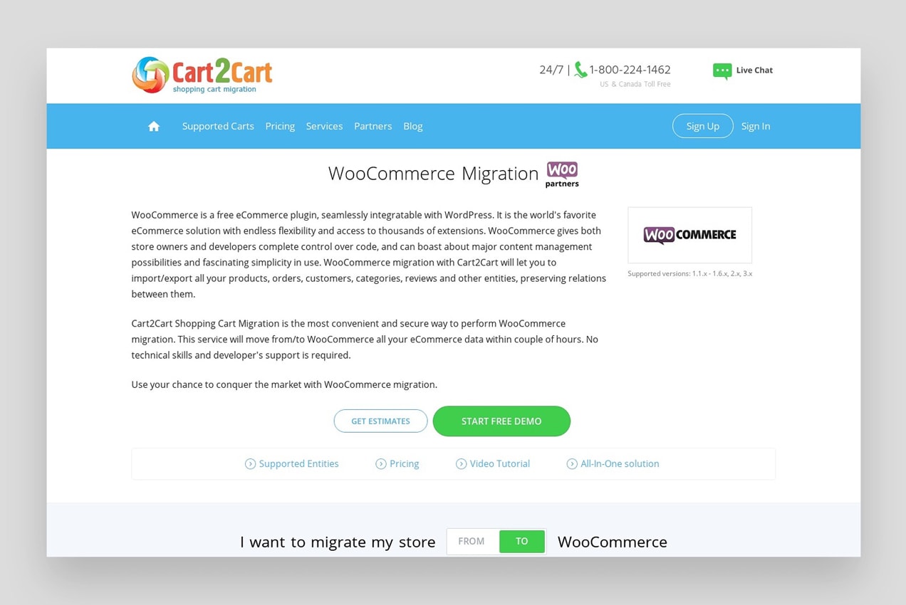 Cart2Cart migration screen