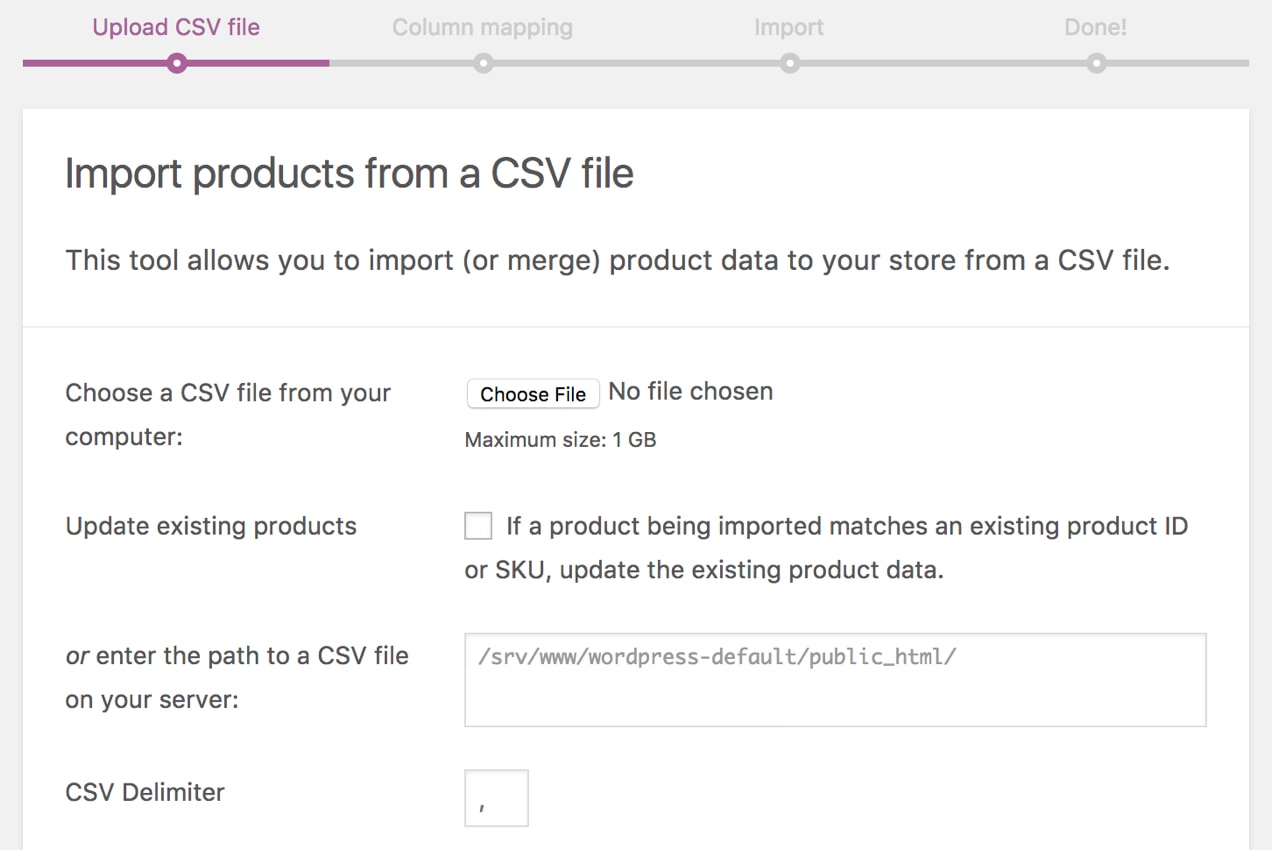 product import screen with WooCommerce