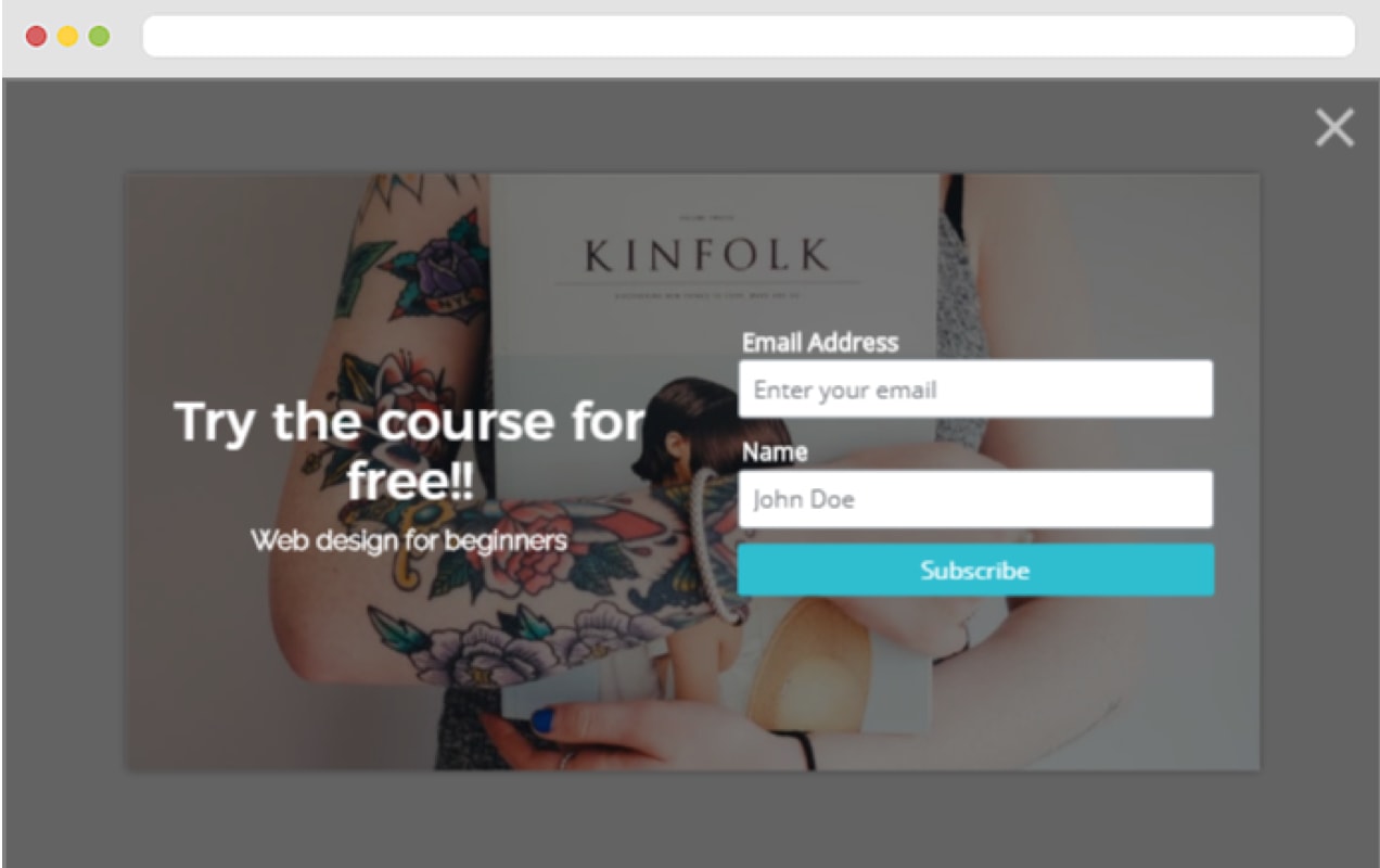 Pop-up that collects name and email address in exchange for a free course