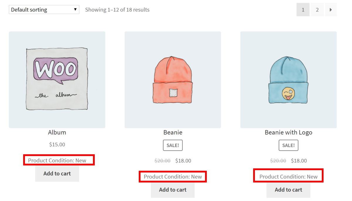 Display product condition on WooCommerce shop page