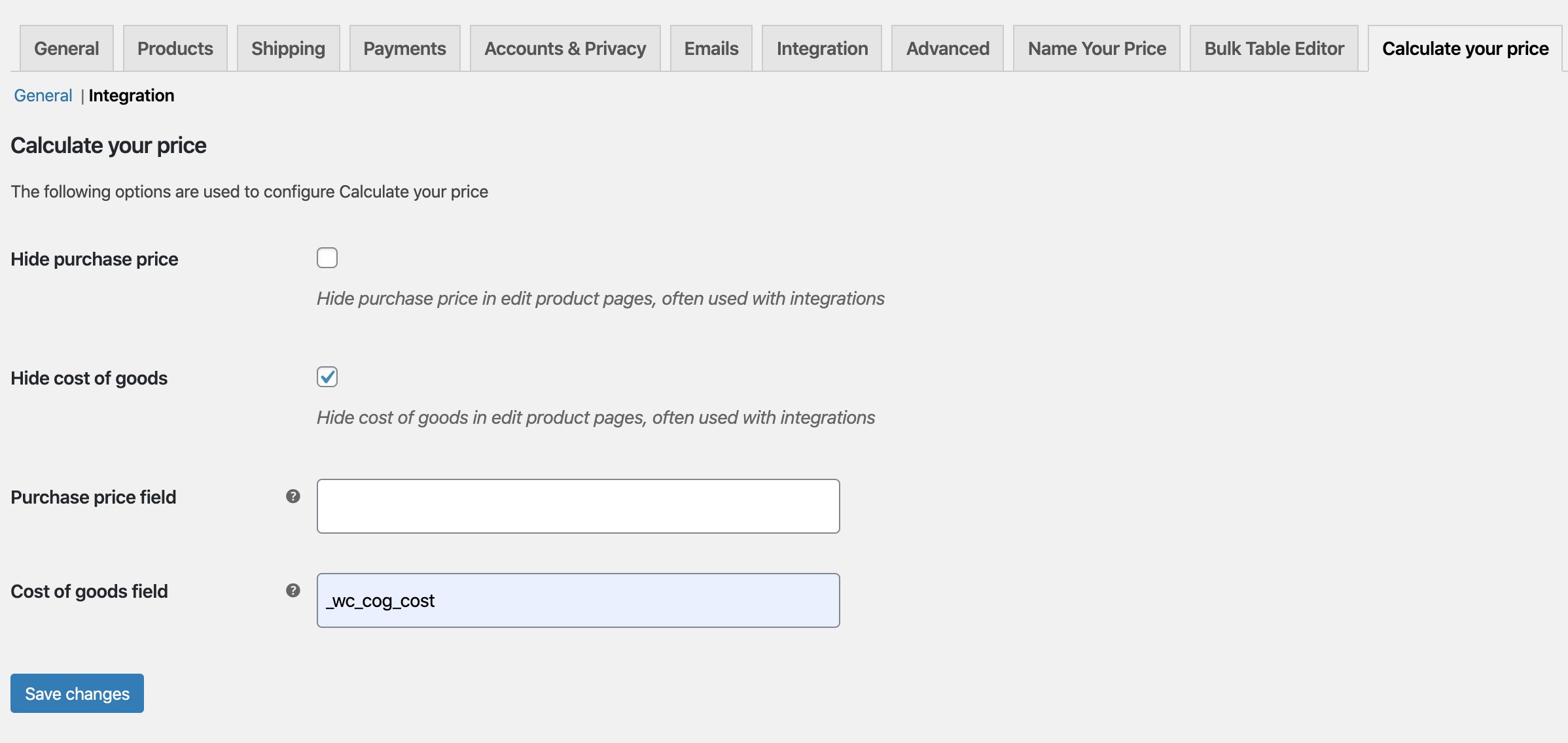 Calculate your price, integration