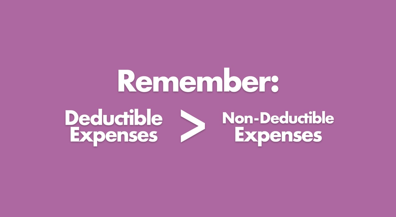 purple background with text: "Remember: Deductible expenses > Non-Deductible expenses"