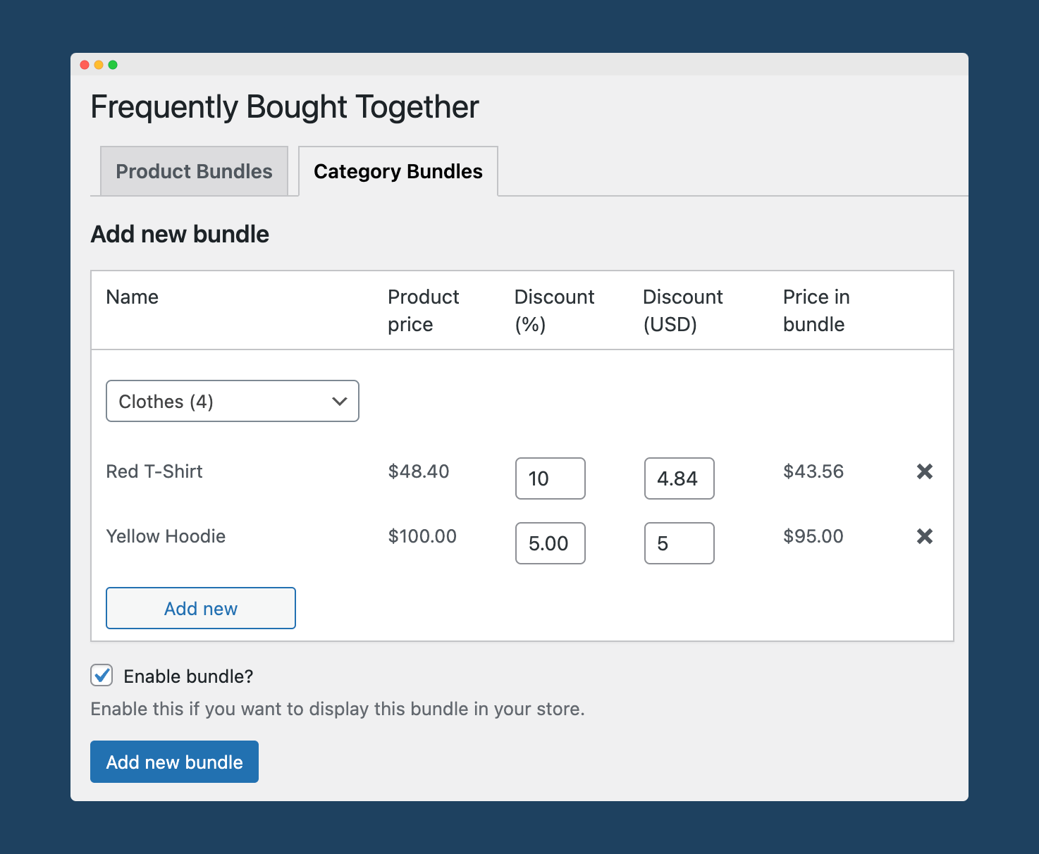 Admin settings for Frequently Bought Together