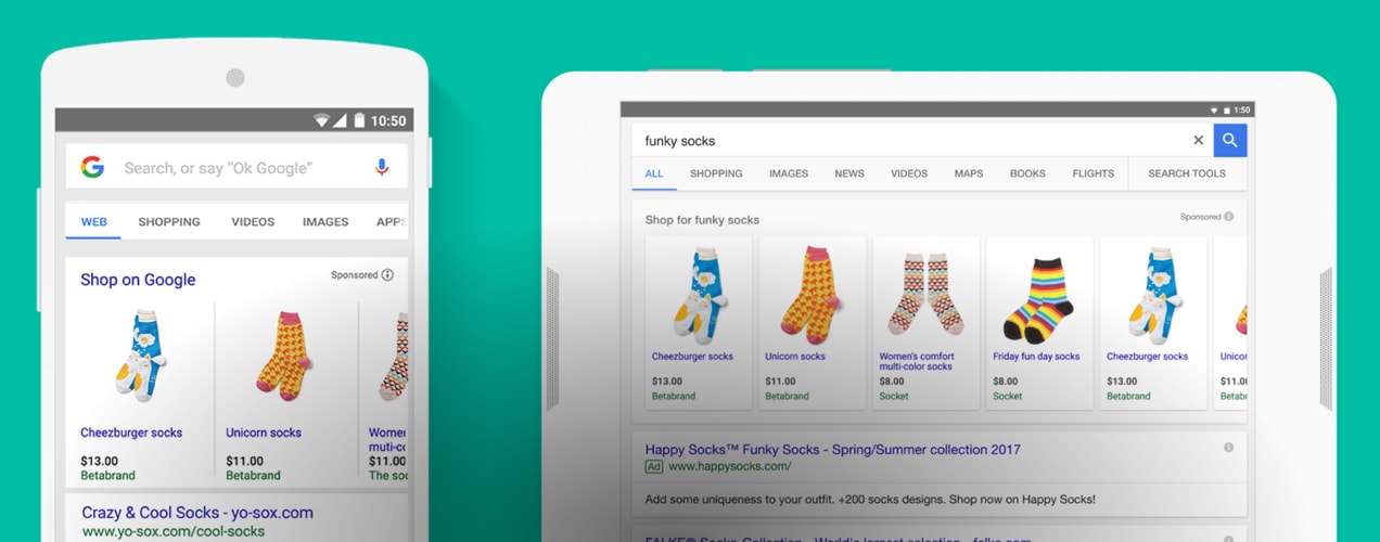 Google Shopping results for the term "funny socks."