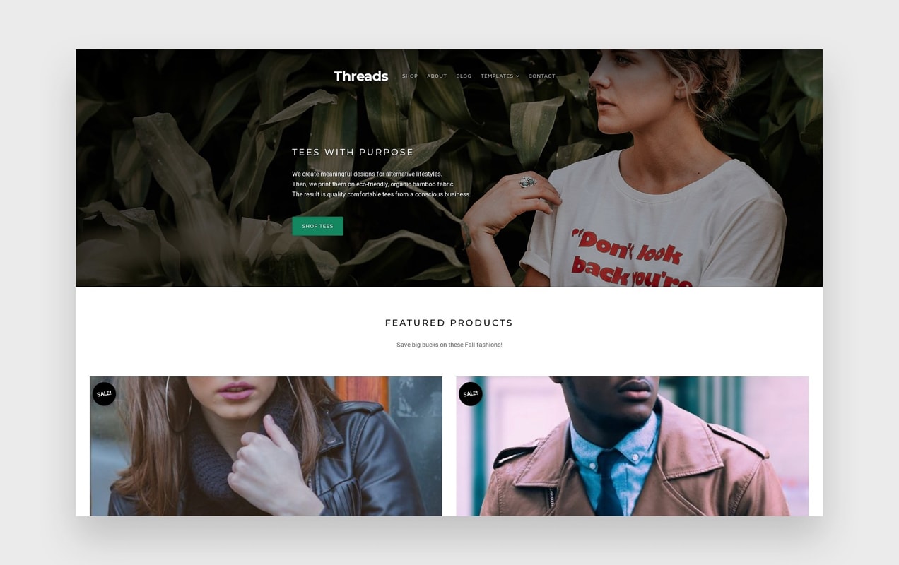 the Threads theme, with clothing-specific features