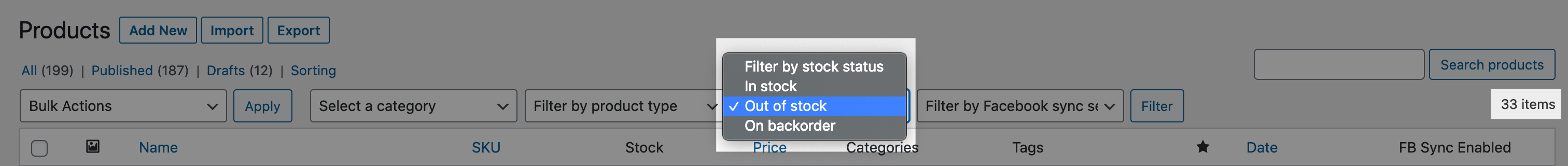 Filter products by stock status
