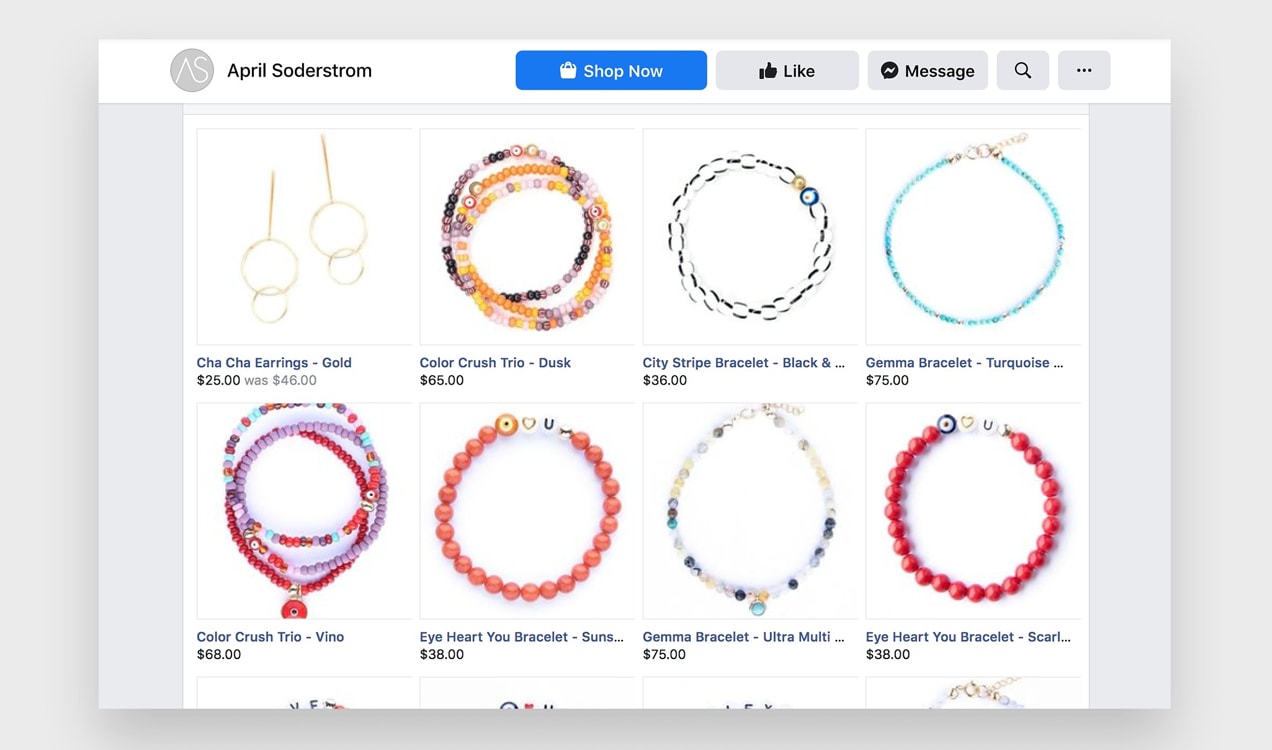 products listings on April Soderstrom's Facebook account