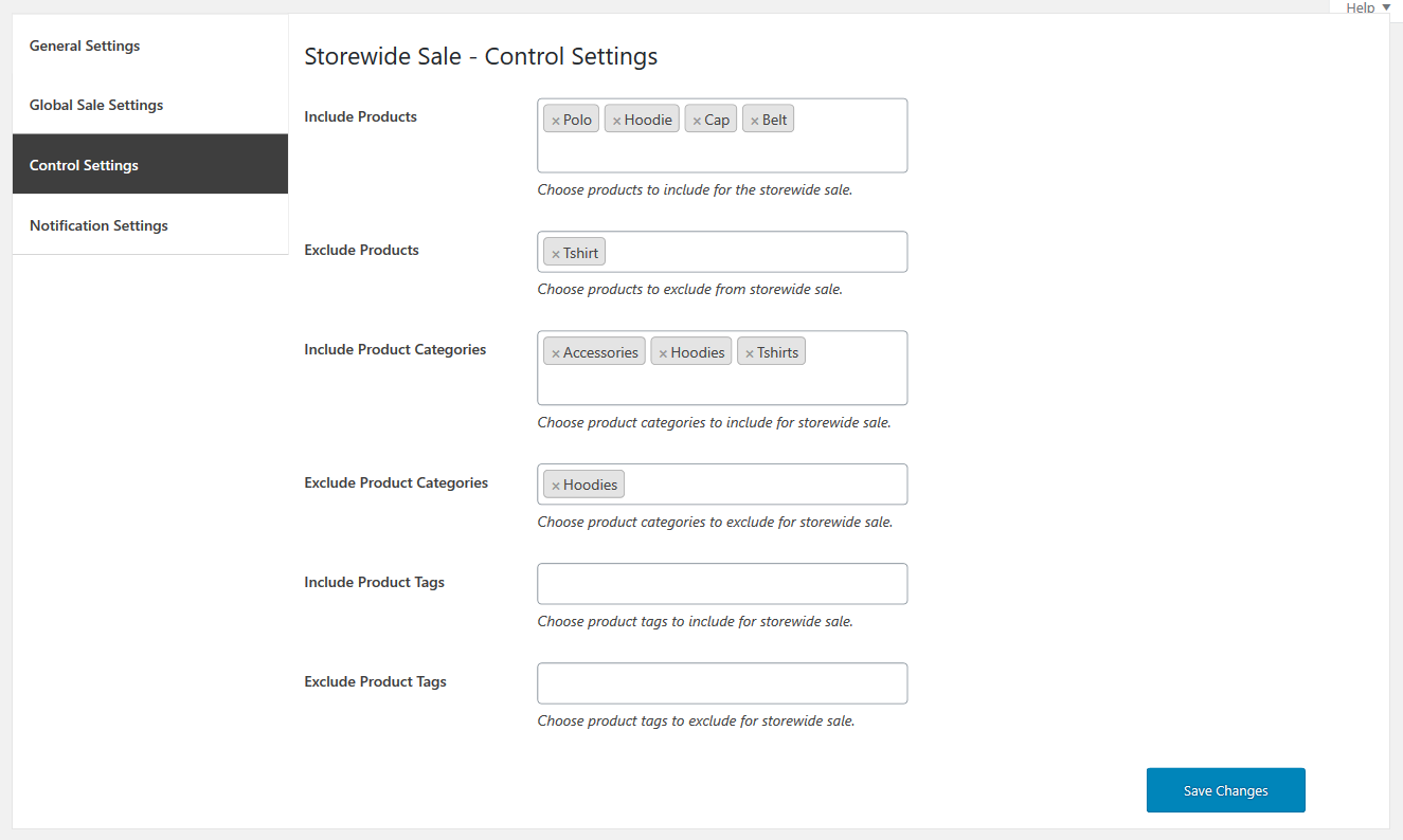 Storewid Control Settings