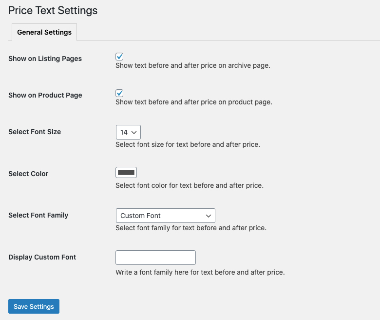 Price text settings