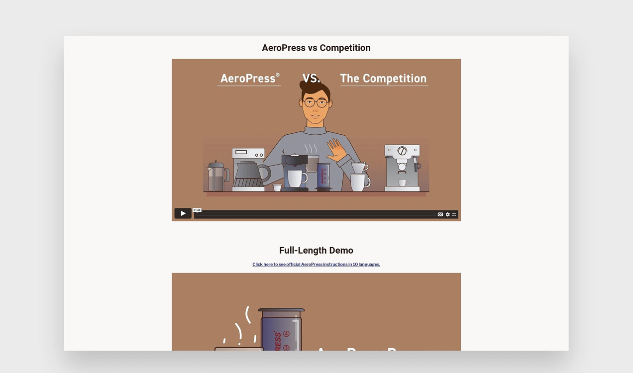 AeroPress videos with illustrations