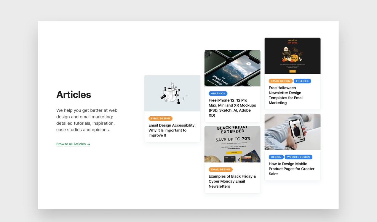 DesignModo list of articles on their home page