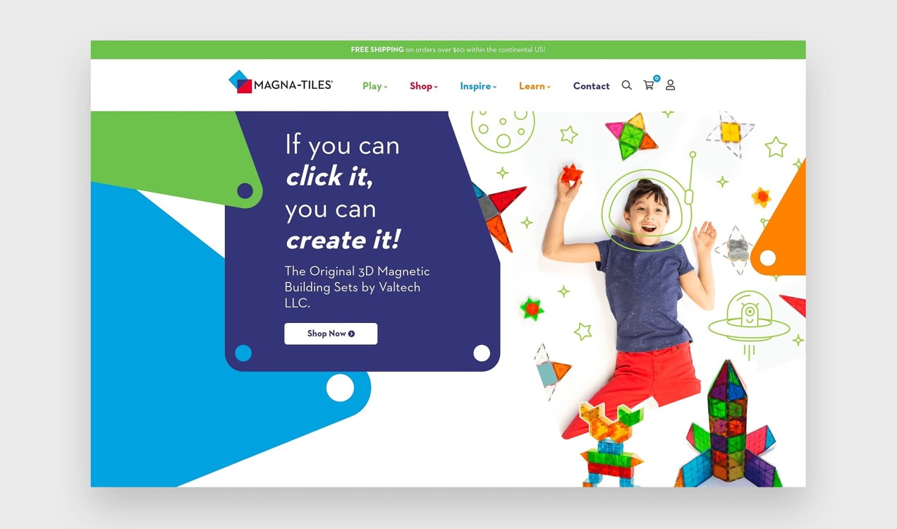 Magna-Tiles site with bright, primary colors