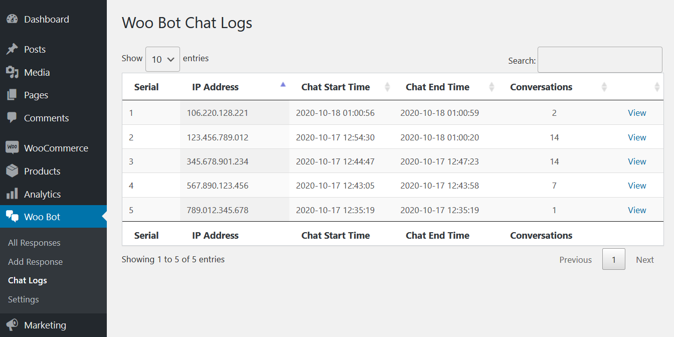 Chat Logs Listing - Backend