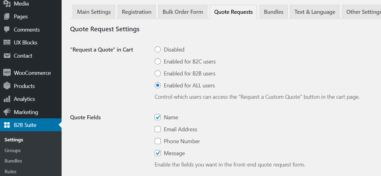 Quote Request Settings