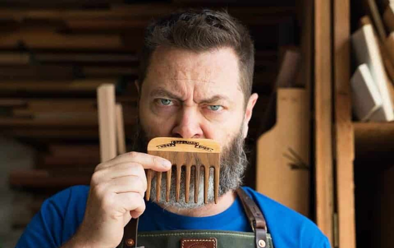Nick Offerman with moustache comb