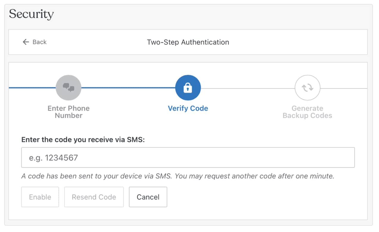 two-factor authentication setup