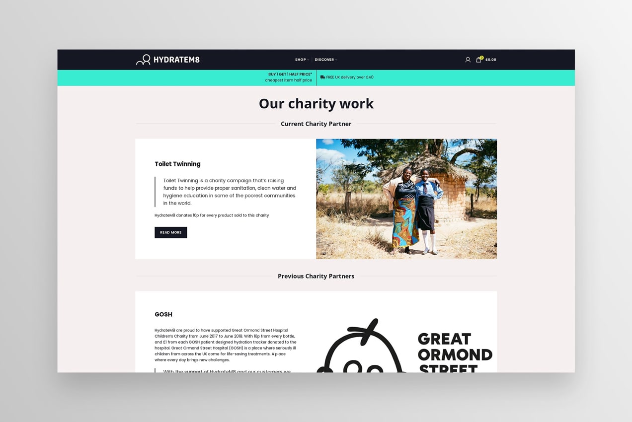 charity work page highlighting various nonprofits