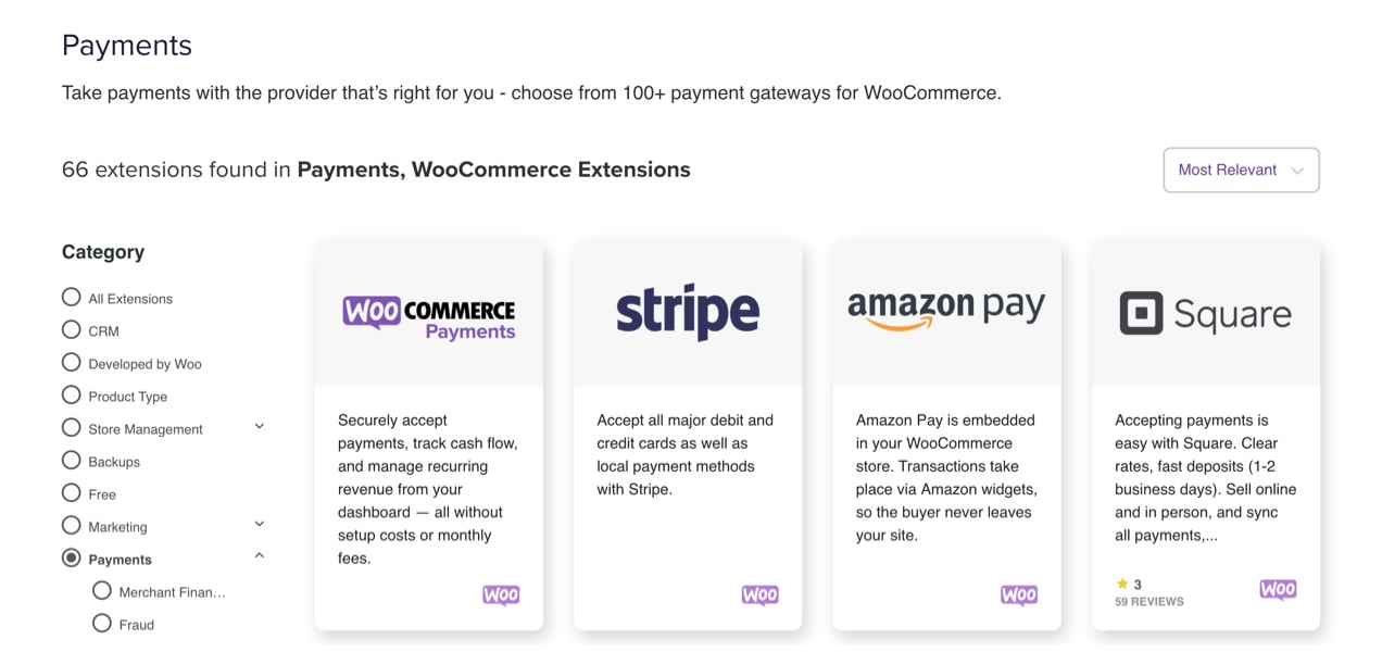WooCommerce extension marketplace listing payment gateway options